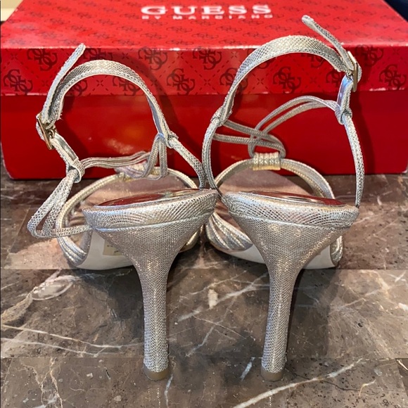 Guess Open Toe Heels Silver/Gold Sparkle 7.5M - Picture 6 of 8